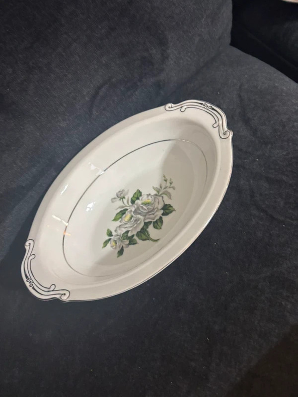 Vintage W.R. White Rose China Oval Vegetable Serving Bowl